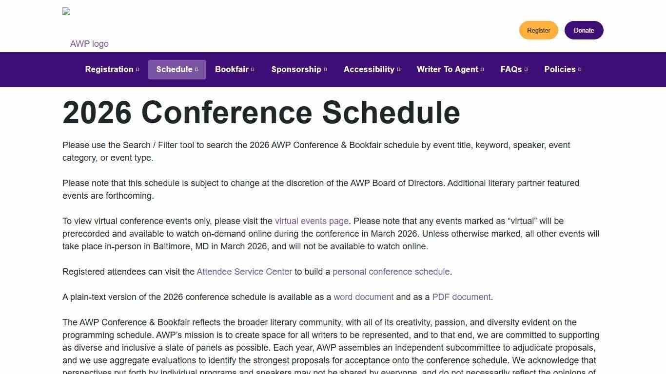 2026 Conference Schedule