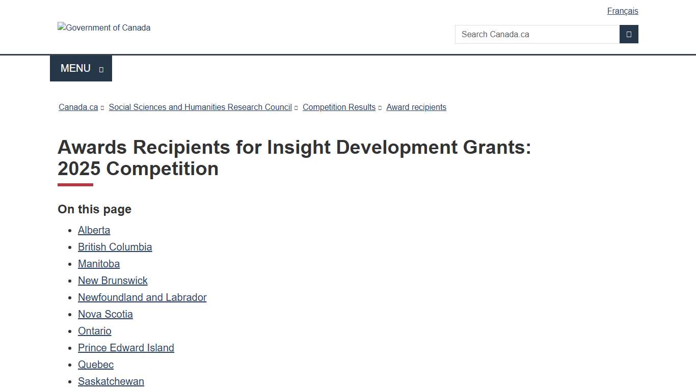Awards Recipients for Insight Development Grants: 2025 Competition