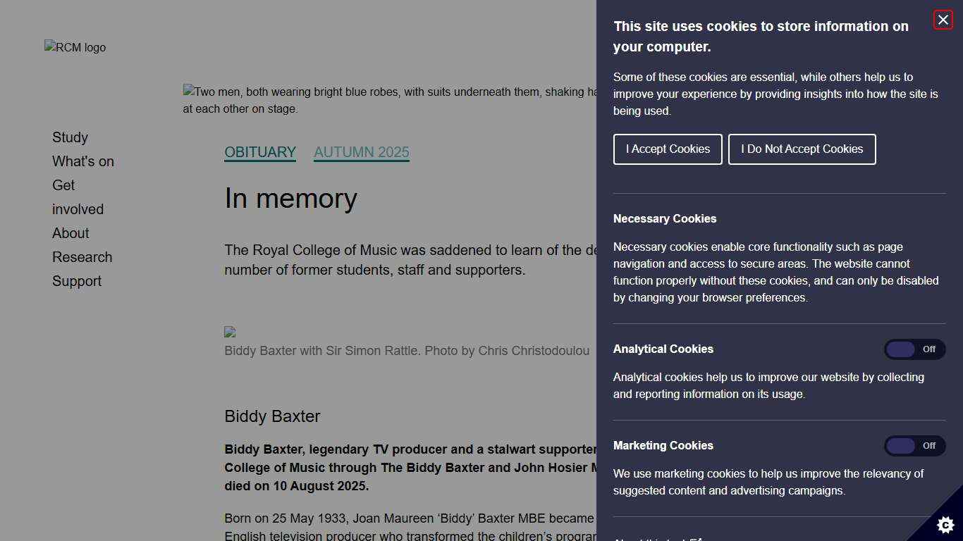 In memory Royal College of Music